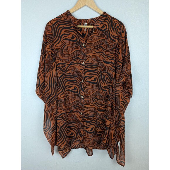 Free People Blouse Womens Small Sheer Button Front Animal Print Boho Top - Picture 1 of 9